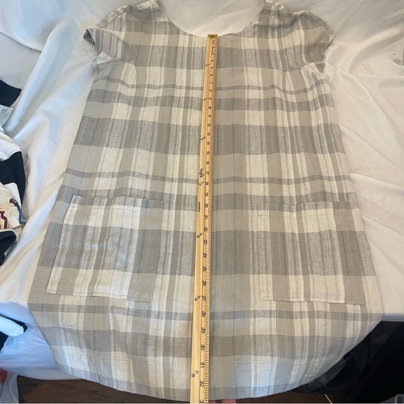 Eileen Fisher Shift Dress Size Large Gray Plaid Chambray Airy Organic Linen - Picture 9 of 13